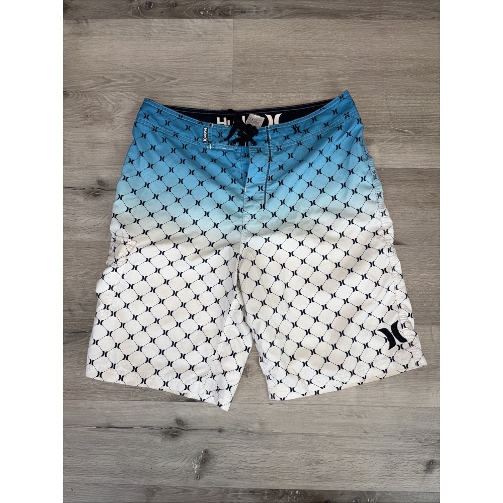 Hurley Board Shorts AOP Swim Trunks Men's Large Blue White